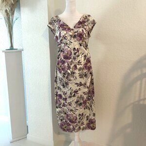 Maggie L. White & Lavender Floral Satin Midi Dress